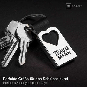 "Traummann" Herz-Schlüsselanhänger mit Gravur aus Leder - FABACH