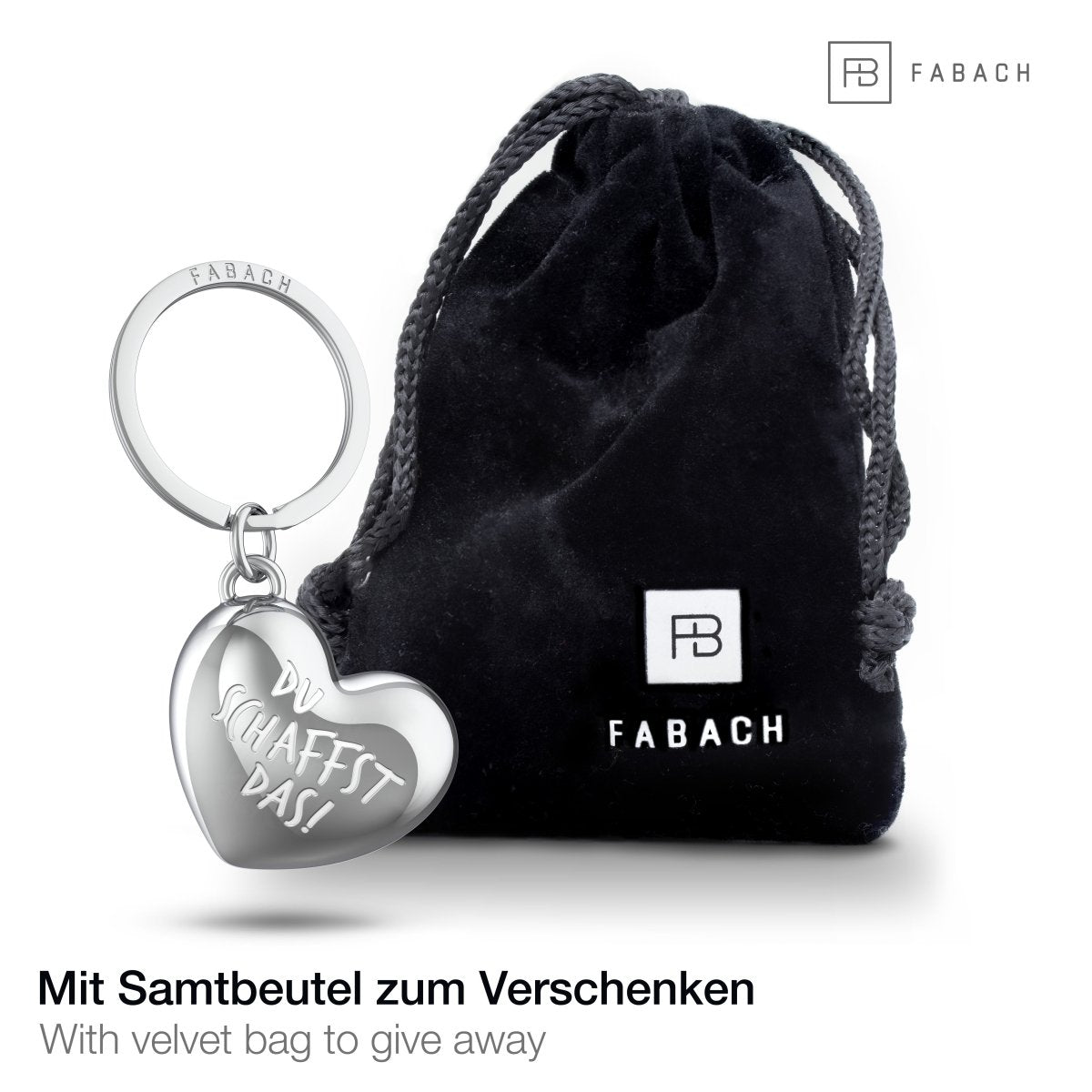 Herz Schlüsselanhänger mit Gravur - "Du schaffst das" - Kleeblatt Herz Glücksbringer Viel Glück Viel Erfolg - FABACH#farbe_silber