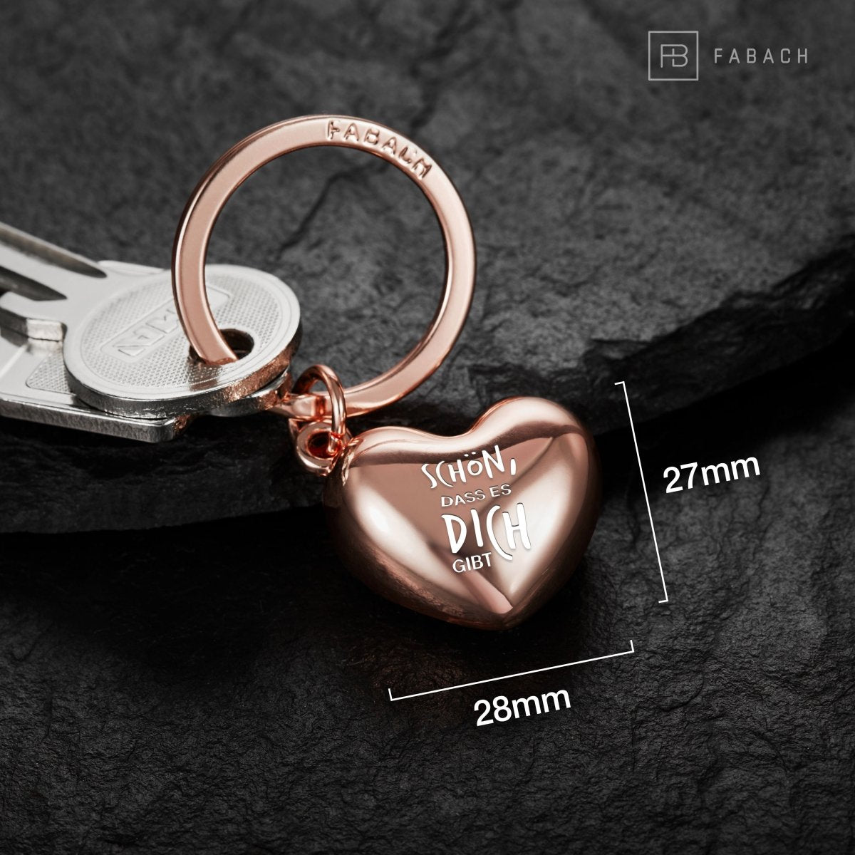 Herz Schlüsselanhänger mit Gravur - "Schön dass es dich gibt" - Glücksbringer Geschenk für beste Freundin Partnerin Frau - FABACH#farbe_roségold