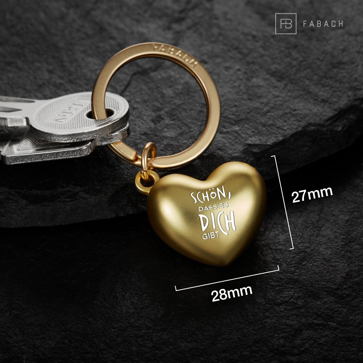 Herz Schlüsselanhänger mit Gravur - "Schön dass es dich gibt" - Glücksbringer Geschenk für beste Freundin Partnerin Frau - FABACH#farbe_gold matt