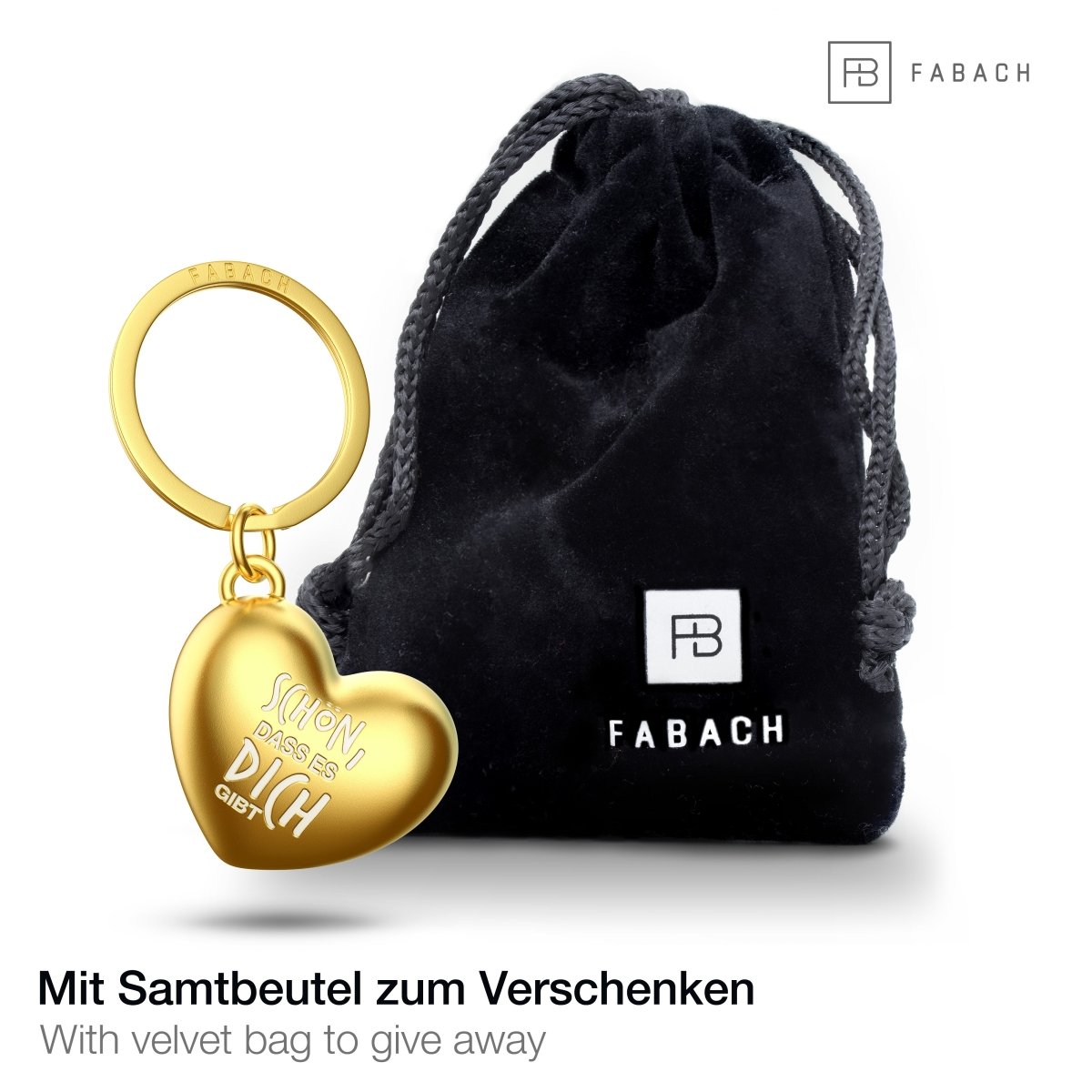 Herz Schlüsselanhänger mit Gravur - "Schön dass es dich gibt" - Glücksbringer Geschenk für beste Freundin Partnerin Frau - FABACH#farbe_gold matt
