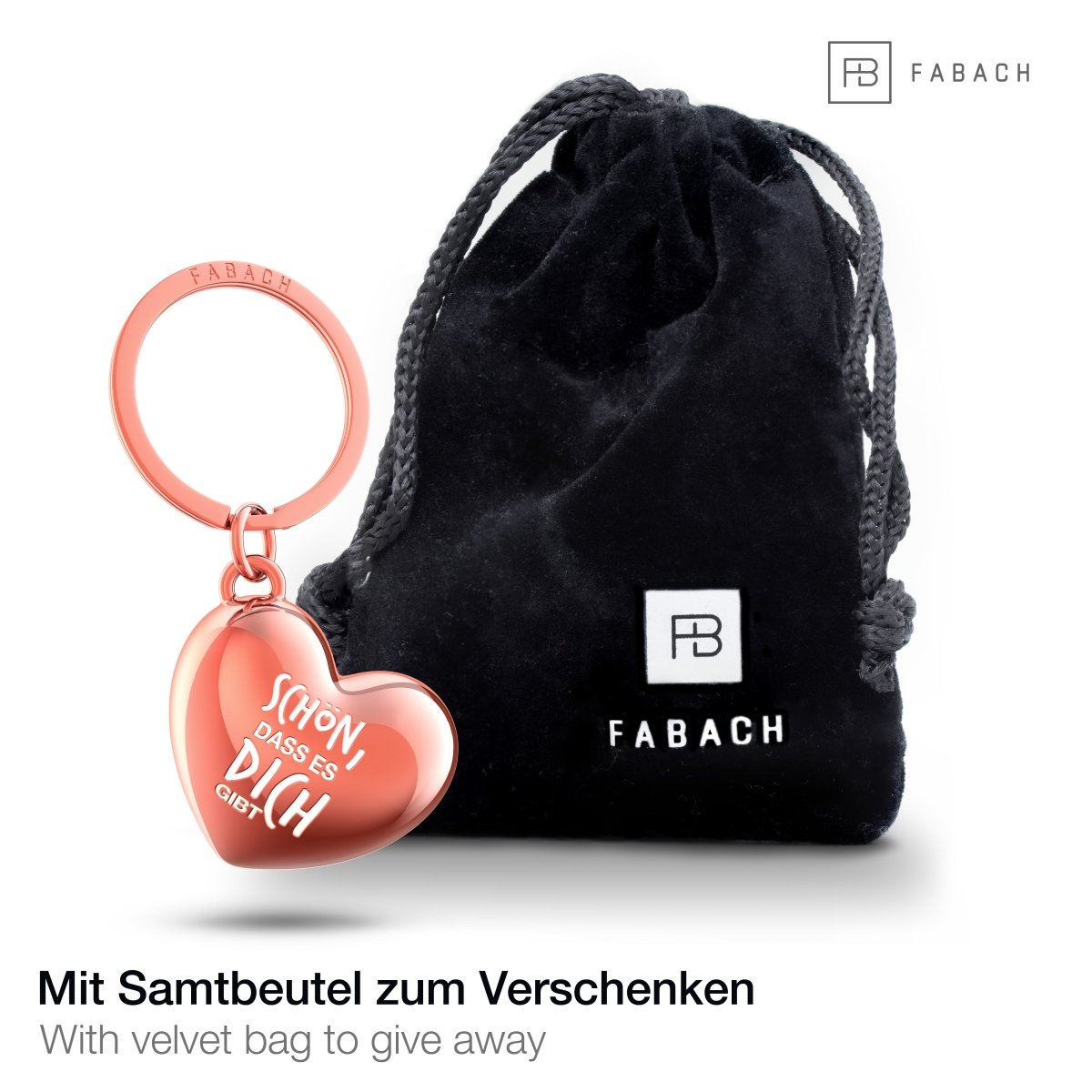 Herz Schlüsselanhänger mit Gravur - "Schön dass es dich gibt" - Glücksbringer Geschenk für beste Freundin Partnerin Frau - FABACH#farbe_roségold