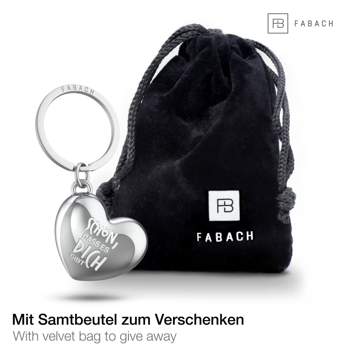 Herz Schlüsselanhänger mit Gravur - "Schön dass es dich gibt" - Glücksbringer Geschenk für beste Freundin Partnerin Frau - FABACH#farbe_silber