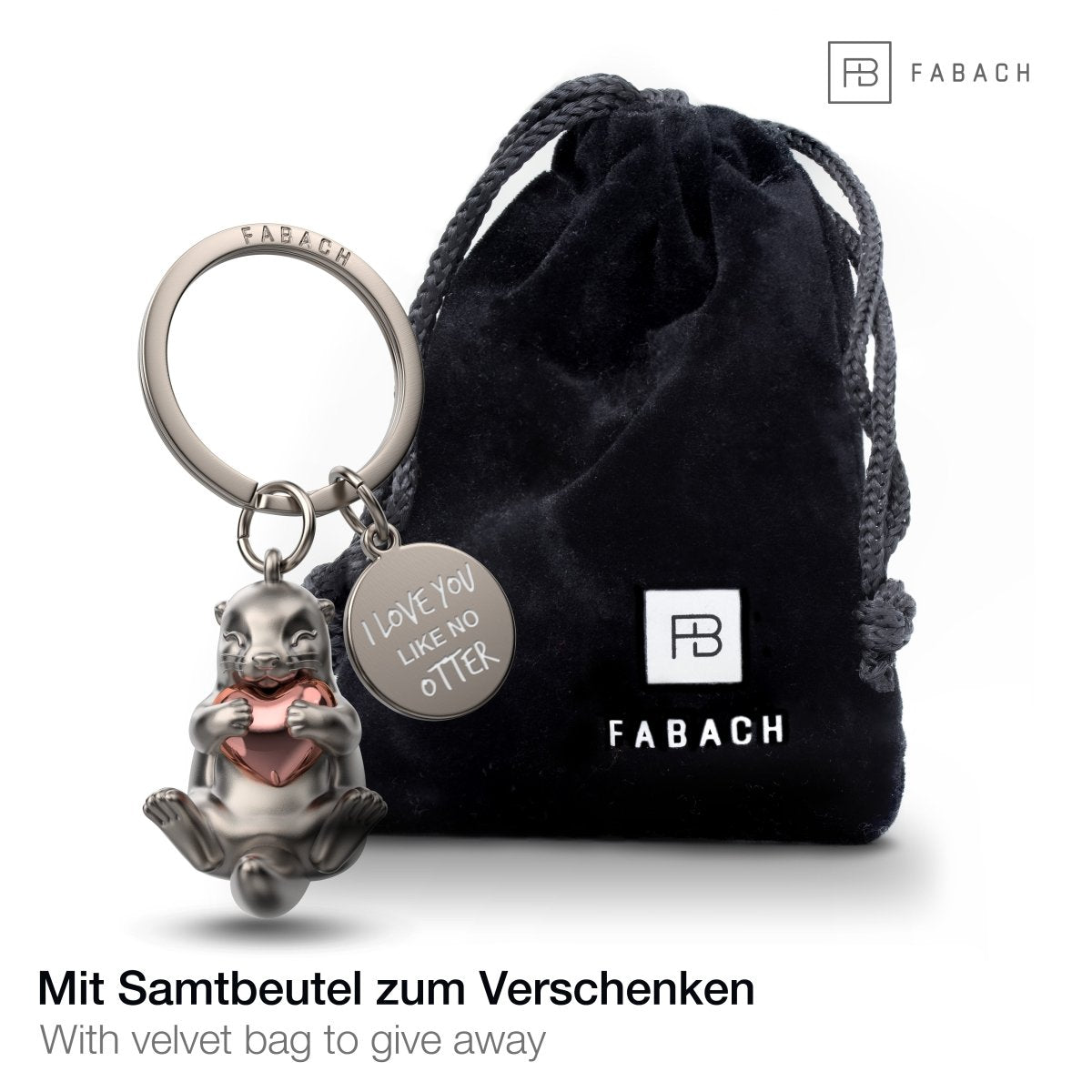 "I love you like no otter" Otter Schlüsselanhänger "Otty" mit Gravur - Liebevoller Glücksbringer mit Herz - Geschenk Partner Beste Freundin - FABACH#Farbe_Roségold