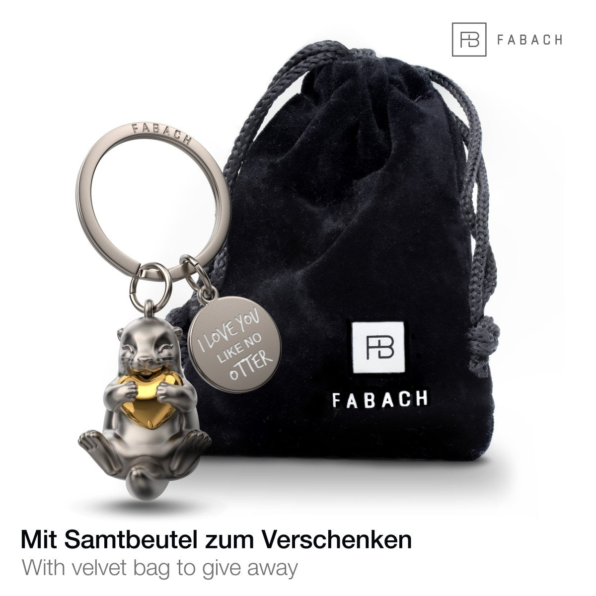 "I love you like no otter" Otter Schlüsselanhänger "Otty" mit Gravur - Liebevoller Glücksbringer mit Herz - Geschenk Partner Beste Freundin - FABACH#Farbe_Gold