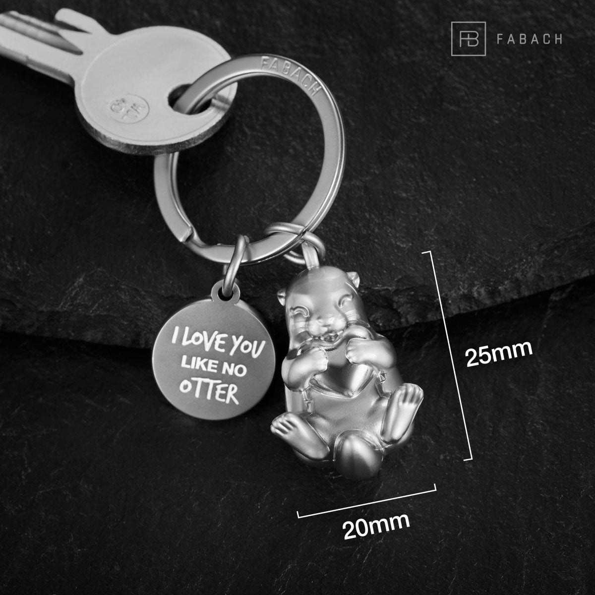 "I love you like no otter" Otter Schlüsselanhänger "Otty" mit Gravur - Liebevoller Glücksbringer mit Herz - Geschenk Partner Beste Freundin - FABACH#Farbe_Silber