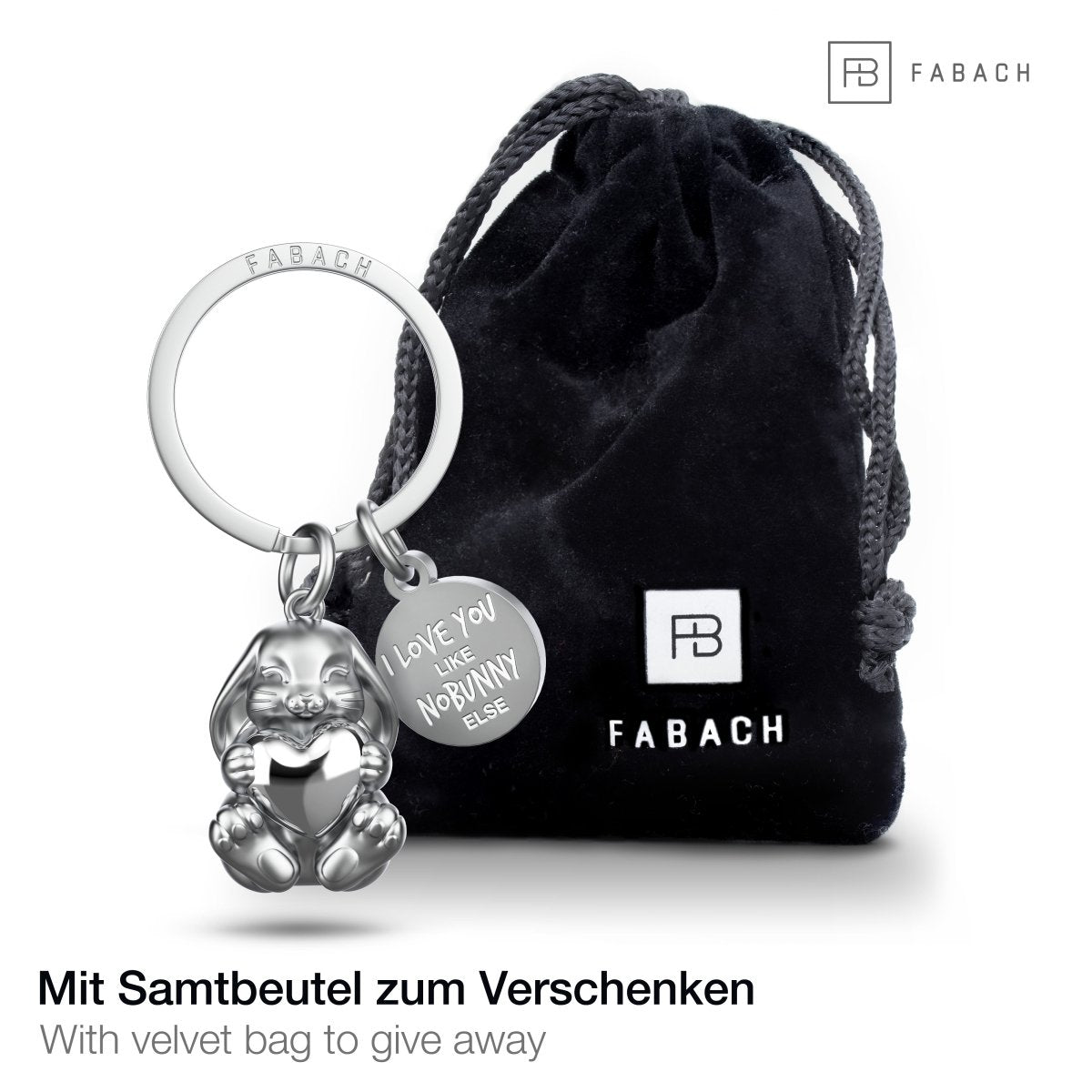 "I love you like nobunny else" Hase Schlüsselanhänger "Bunny" mit Gravur - Liebevoller Glücksbringer mit Herz - FABACH#Farbe_Silber