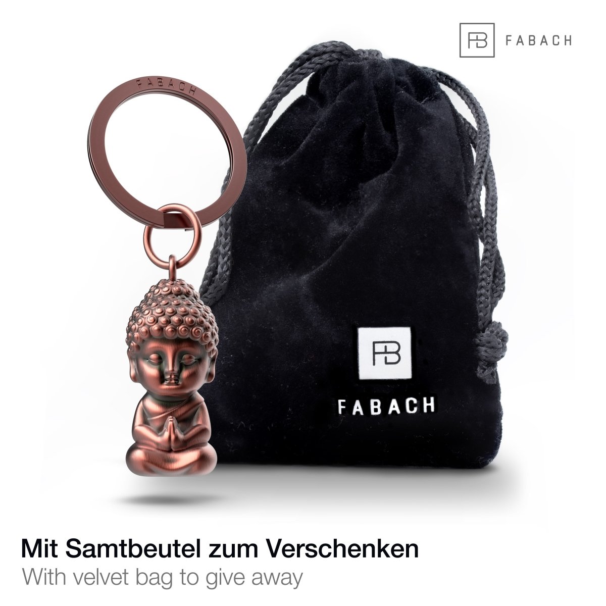 "Karma" Buddha Schlüsselanhänger - Buddha Anhänger - Mini-Buddha Glücksbringer Auto - Chakra Yoga Geschenk Figur - FABACH#farbe_antique roségold