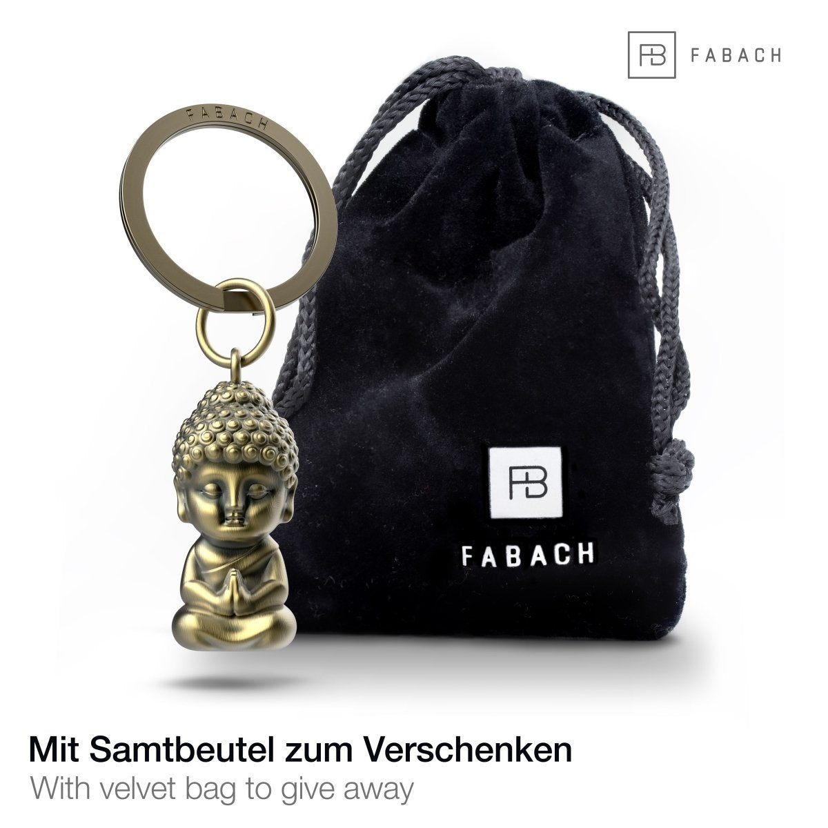 "Karma" Buddha Schlüsselanhänger - Buddha Anhänger - Mini-Buddha Glücksbringer Auto - Chakra Yoga Geschenk Figur - FABACH#farbe_antique bronze