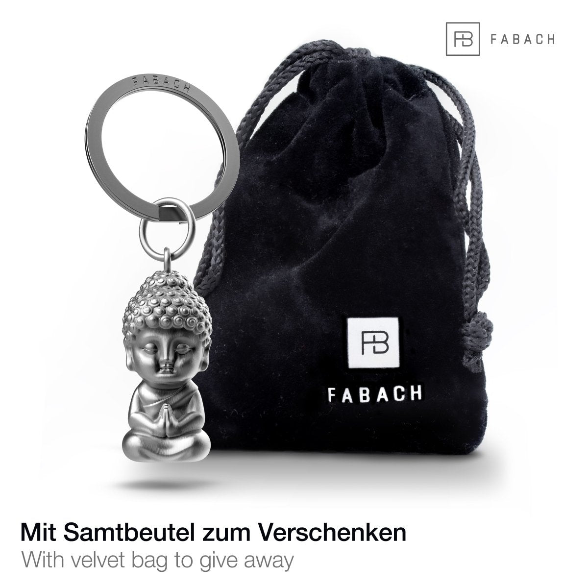 "Karma" Buddha Schlüsselanhänger - Buddha Anhänger - Mini-Buddha Glücksbringer Auto - Chakra Yoga Geschenk Figur - FABACH#farbe_antique silber