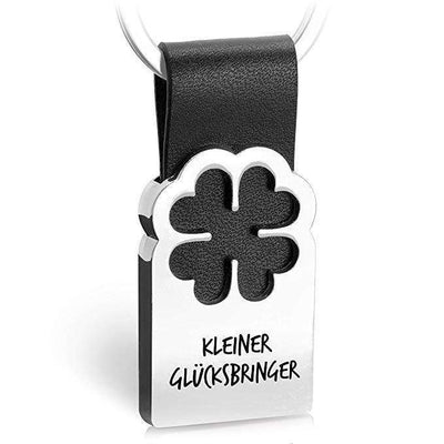 Kleeblatt Glücksbringer Schlüsselanhänger mit Gravur aus Leder - Viel Erfolg & Viel Glück Anhänger