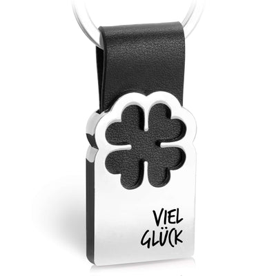 Cloverleaf lucky charm keychain with engraving made of leather - Good luck &amp; good luck pendant