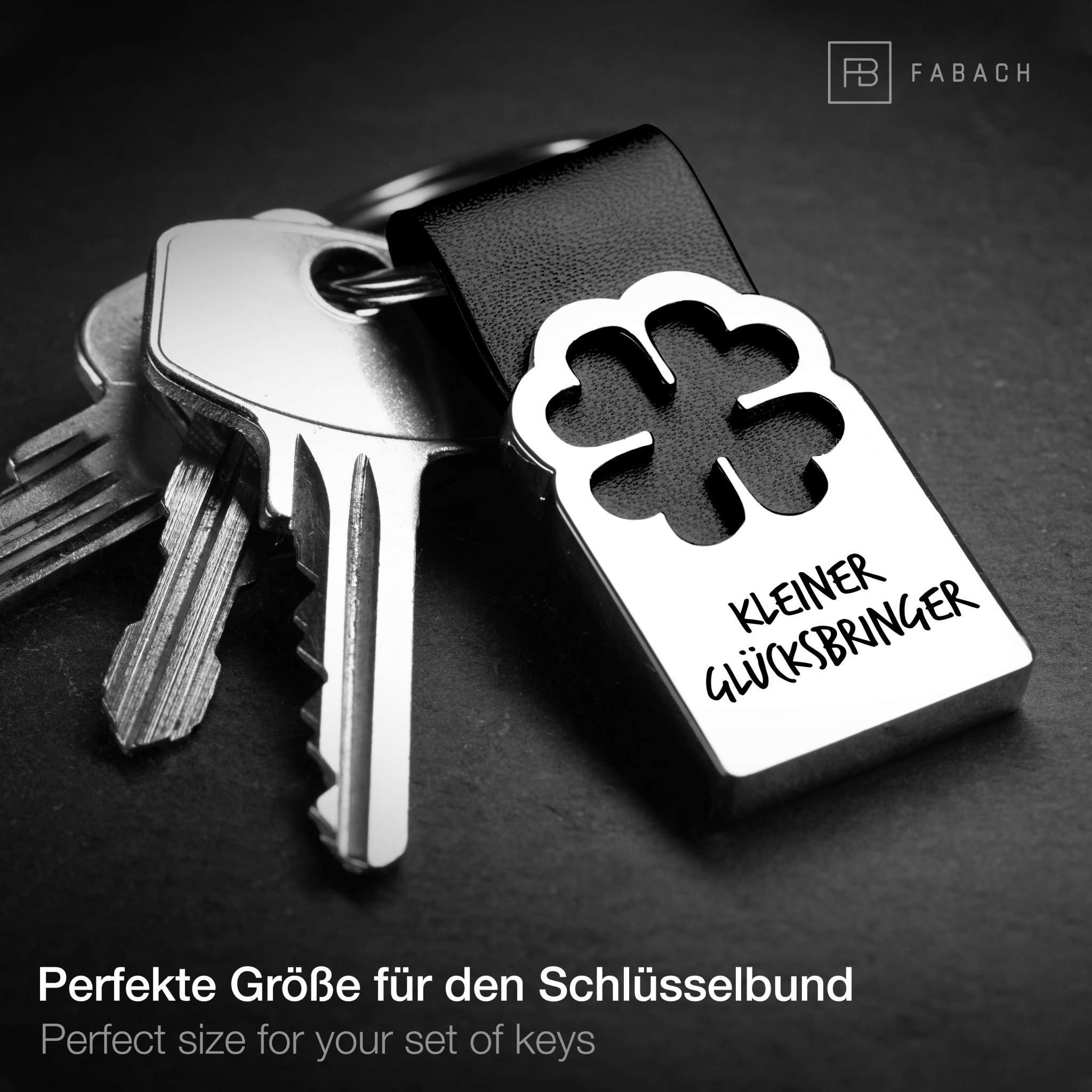 Kleeblatt Glücksbringer Schlüsselanhänger mit Gravur aus Leder - FABACH#botschaft_kleiner glücksbringer