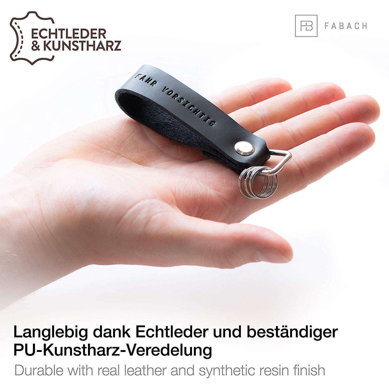 "Fahr vorsichtig" Leder-Schlüsselanhänger mit wechselbarem Schlüsselring - FABACH #farbe_schwarz