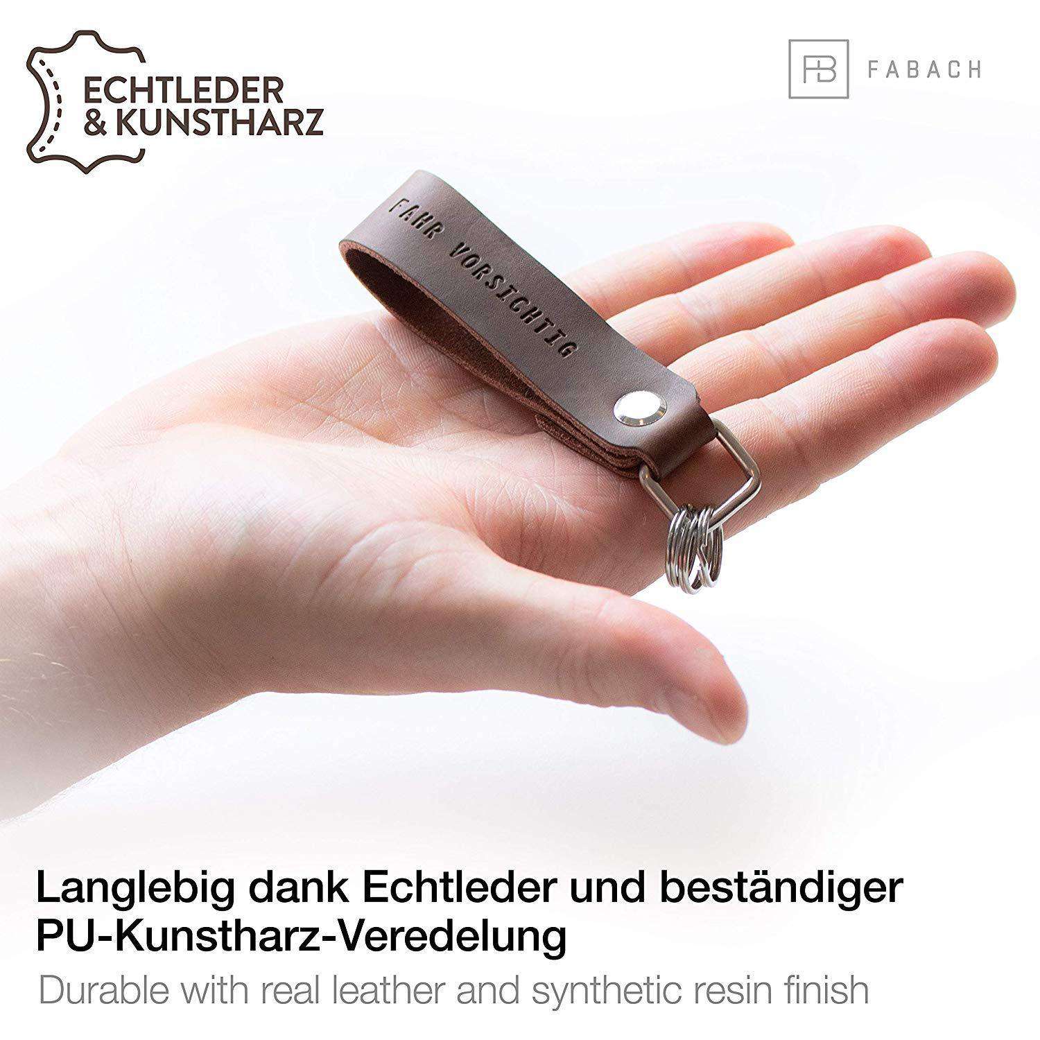 "Fahr vorsichtig" Leder-Schlüsselanhänger mit wechselbarem Schlüsselring - FABACH#farbe_braun