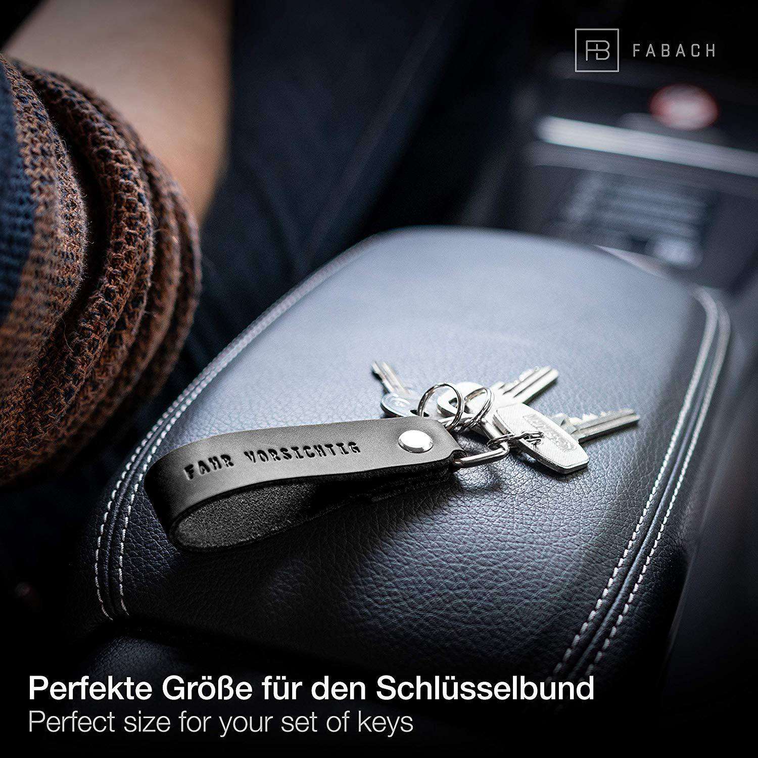 "Fahr vorsichtig" Leder-Schlüsselanhänger mit wechselbarem Schlüsselring - FABACH #farbe_schwarz
