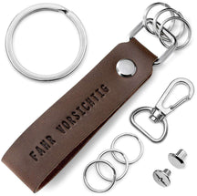 "Fahr vorsichtig" Leder-Schlüsselanhänger mit wechselbarem Schlüsselring - FABACH#farbe_braun