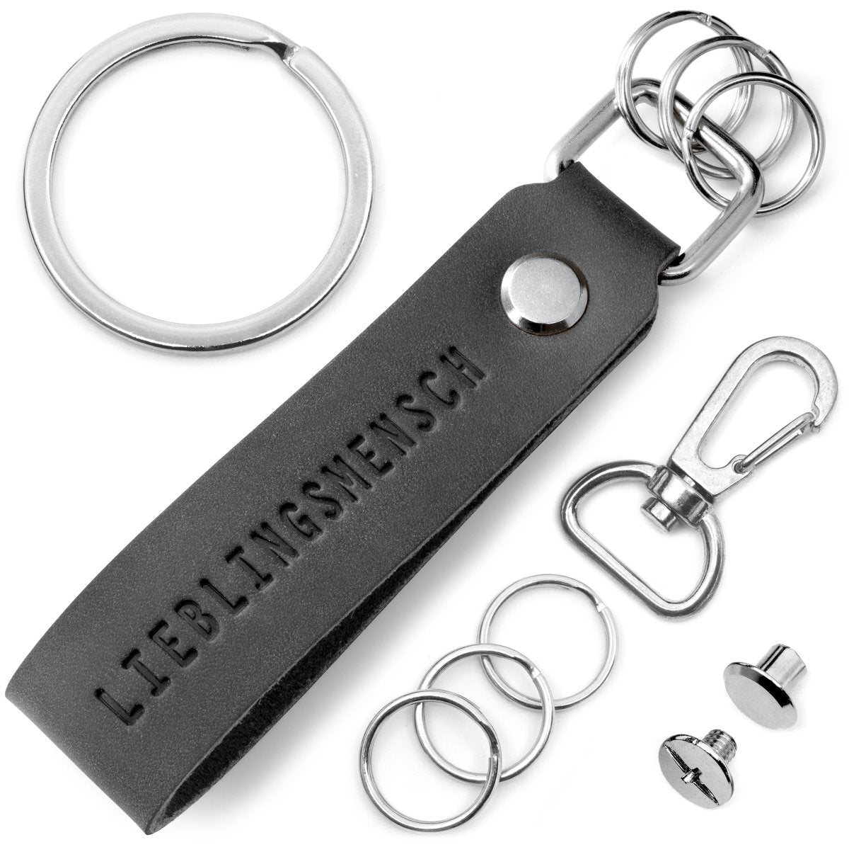"Lieblingsmensch" Leder-Schlüsselanhänger mit wechselbarem Schlüsselring - FABACH#farbe_schwarz