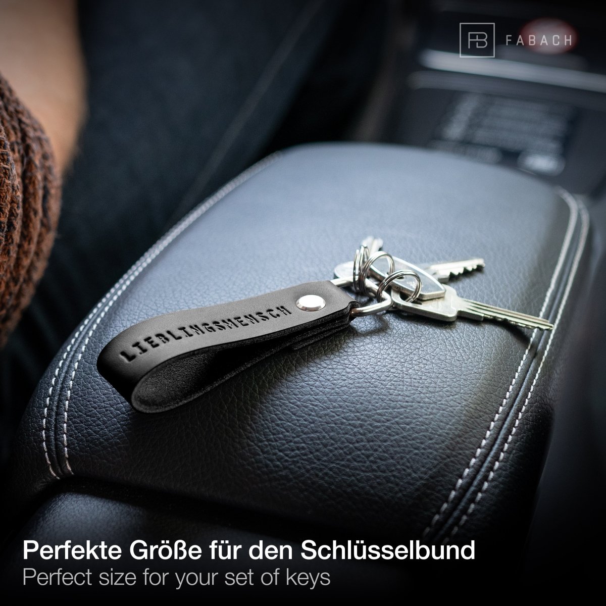 "Lieblingsmensch" Leder-Schlüsselanhänger mit wechselbarem Schlüsselring - FABACH#farbe_schwarz