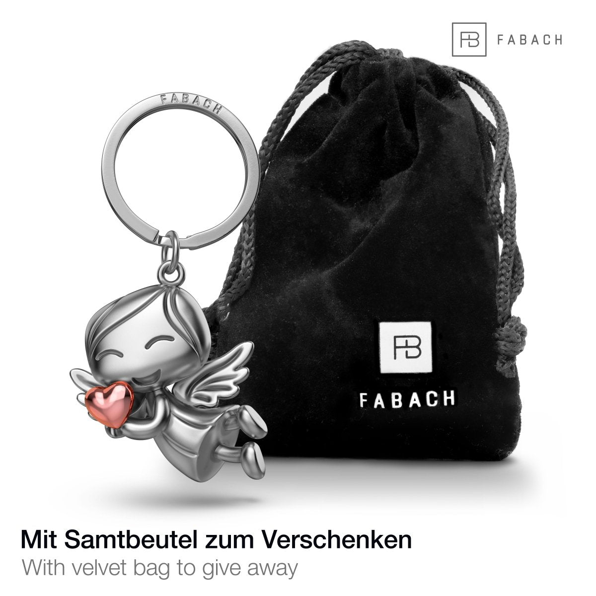 "Lucky" Schutzengel Schlüsselanhänger - Engel Glücksbringer - Glücksengel mit Herz - FABACH#Farbe_Roségold