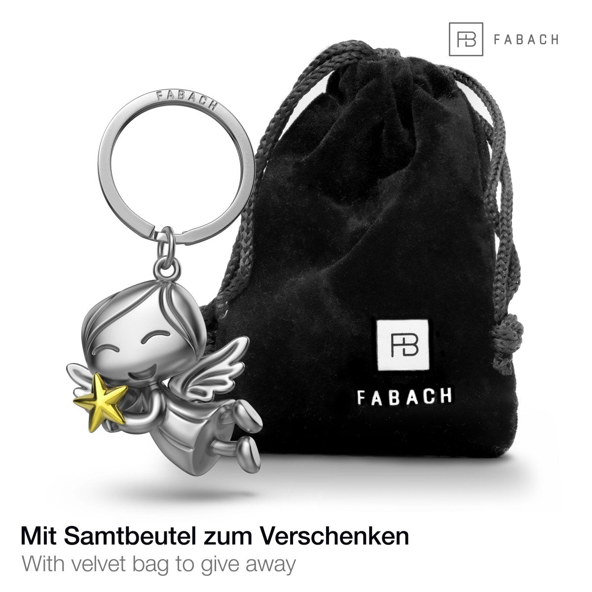 "Lucky" Schutzengel Schlüsselanhänger - Engel Glücksbringer - Glücksengel mit Stern - FABACH#Farbe_Gold