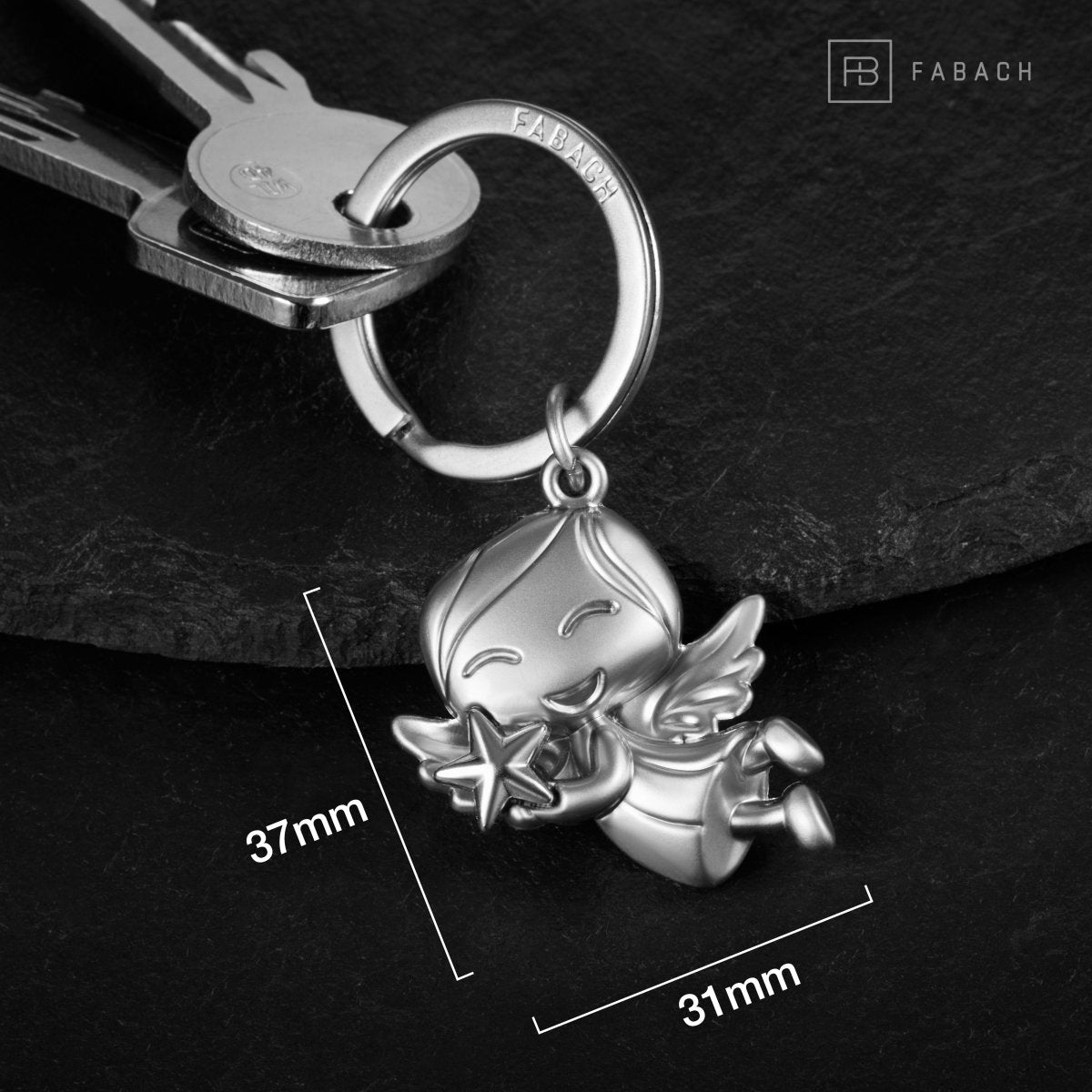 "Lucky" Schutzengel Schlüsselanhänger - Engel Glücksbringer - Glücksengel mit Stern - FABACH#Farbe_Silber