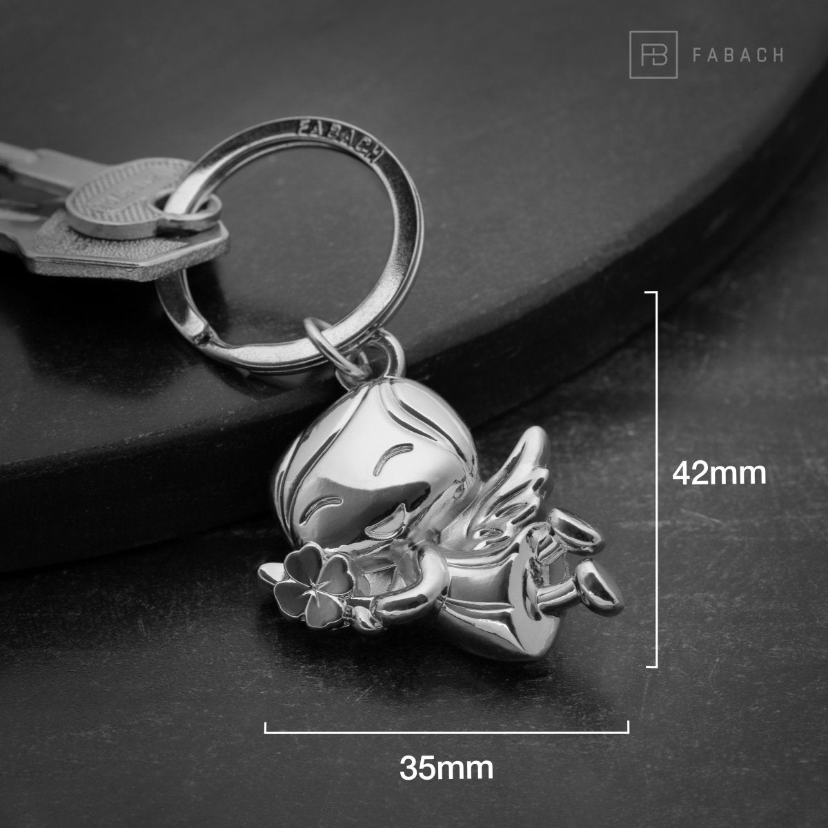 "Lucky" Schutzengel Schlüsselanhänger - Engel Glücksbringer - Viel Glück Glücksengel mit Kleeblatt - FABACH#farbe_silber#personalisierung_ohne gravur
