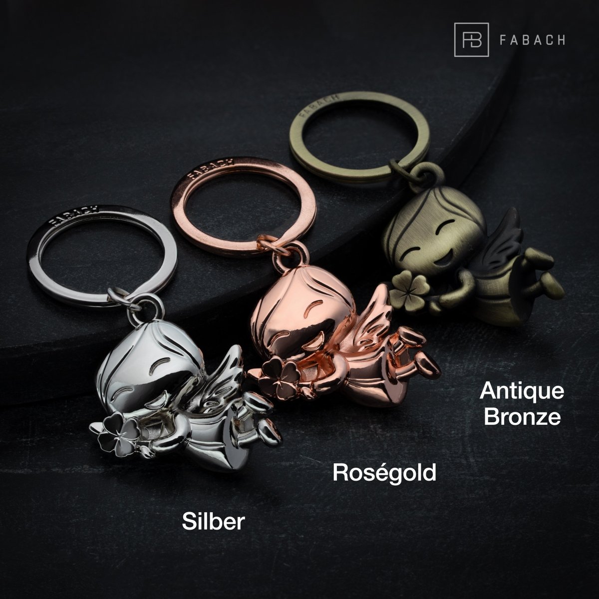 "Lucky" Schutzengel Schlüsselanhänger - Engel Glücksbringer - Viel Glück Glücksengel mit Kleeblatt - FABACH#personalisierung_ohne gravur