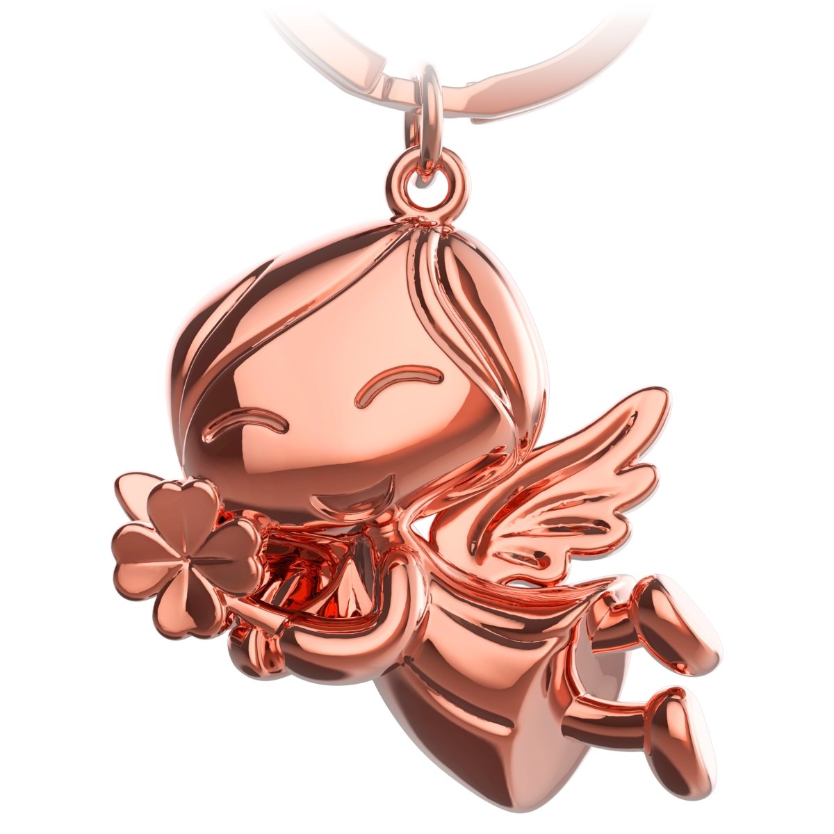 "Lucky" Schutzengel Schlüsselanhänger - Engel Glücksbringer - Viel Glück Glücksengel mit Kleeblatt - FABACH#farbe_roségold#personalisierung_ohne gravur