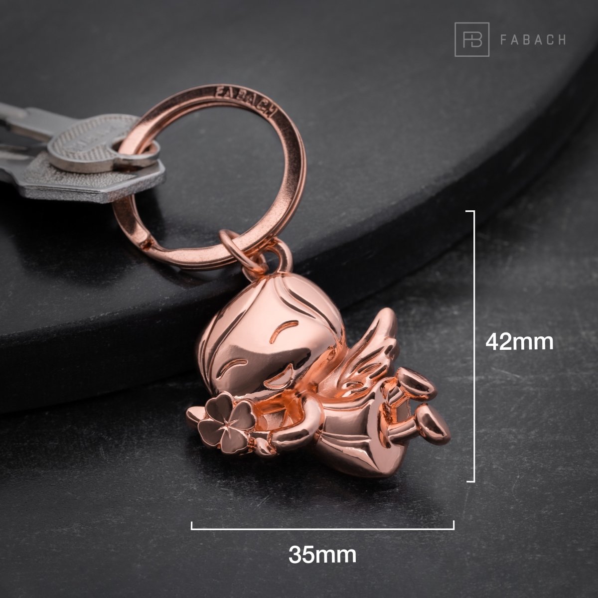 "Lucky" Schutzengel Schlüsselanhänger - Engel Glücksbringer - Viel Glück Glücksengel mit Kleeblatt - FABACH#farbe_roségold#personalisierung_ohne gravur