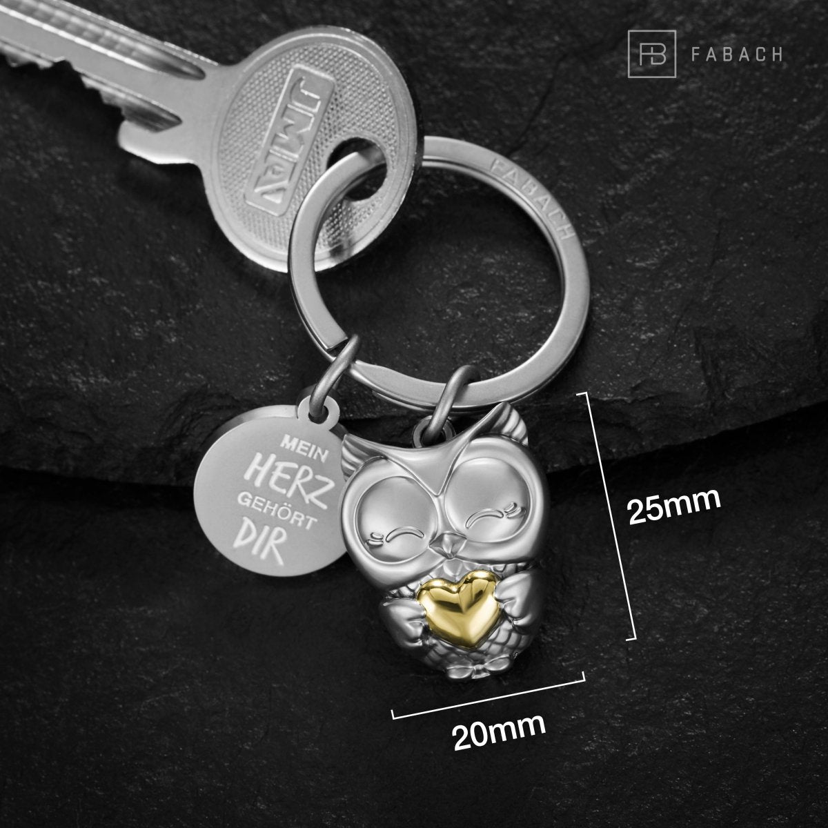 "Mein Herz gehört dir" Eule Schlüsselanhänger "Owly" mit Herz und Gravur - Liebevoller Glücksbringer für Paare - Geschenk Liebe Freundschaft - FABACH#Farbe_Gold
