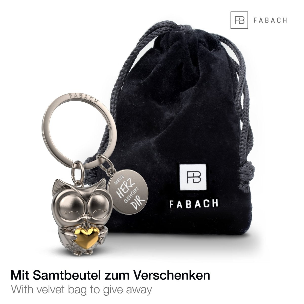 "Mein Herz gehört dir" Eule Schlüsselanhänger "Owly" mit Herz und Gravur - Liebevoller Glücksbringer für Paare - Geschenk Liebe Freundschaft - FABACH#Farbe_Gold
