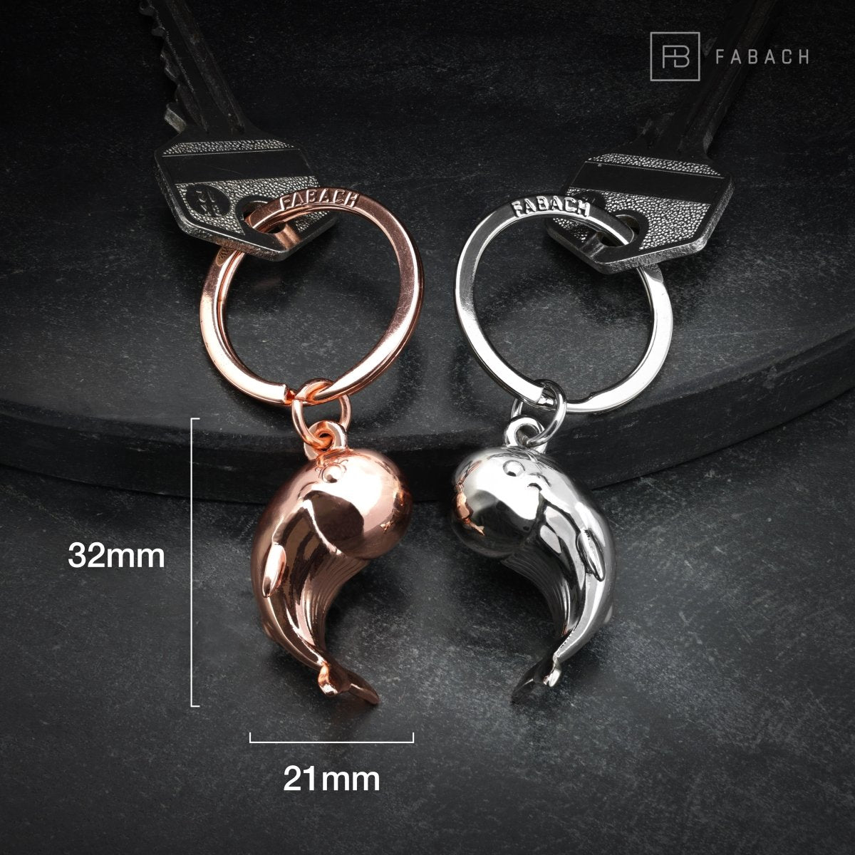 "Moby" Wale Schlüsselanhänger - romantisches Partnergeschenk - zwei Schlüsselanhänger für Paare Freundinnen Schwestern - FABACH#farbe_roségold & silber