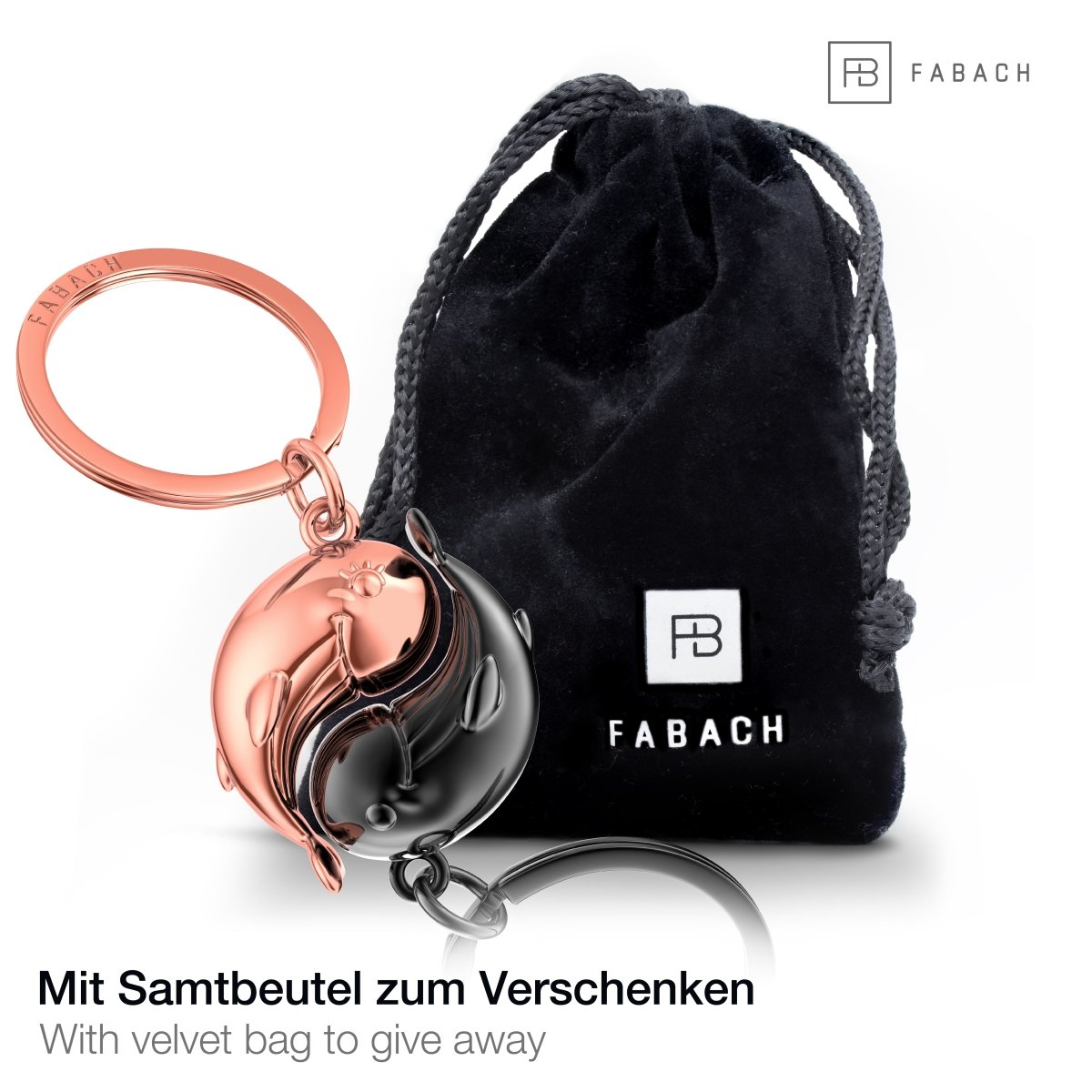 "Moby" Wale Schlüsselanhänger - romantisches Partnergeschenk - zwei Schlüsselanhänger für Paare Freundinnen Schwestern - FABACH#farbe_roségold & schwarz
