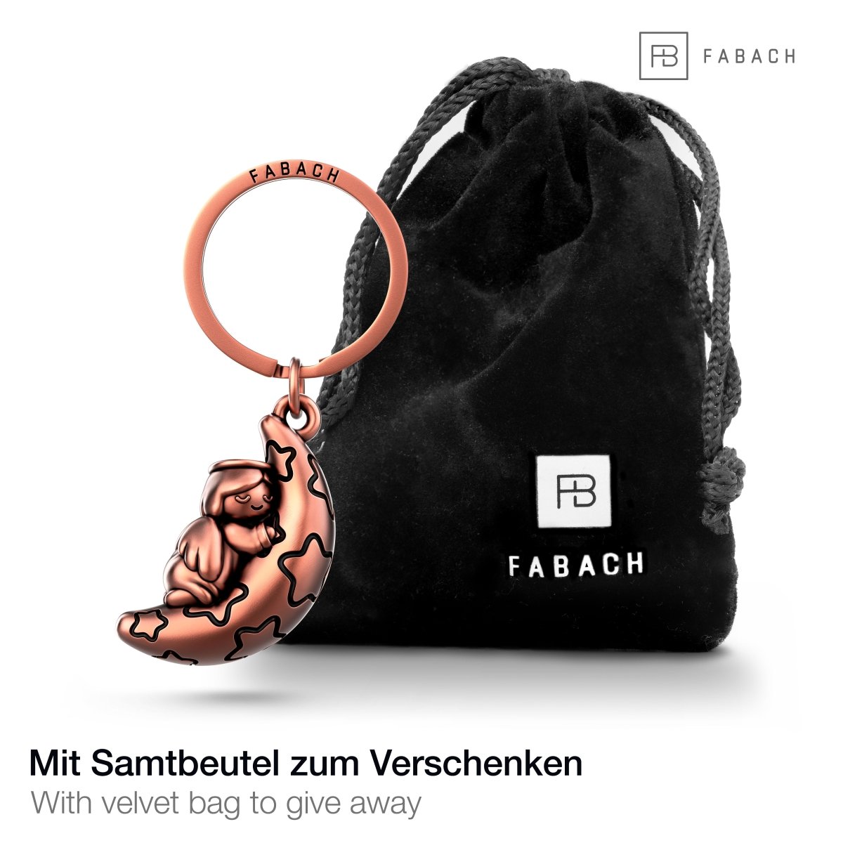 "Moony" Schutzengel Schlüsselanhänger - Engel Glücksbringer - Glücksengel mit Mond - FABACH#Farbe_Antique Roségold
