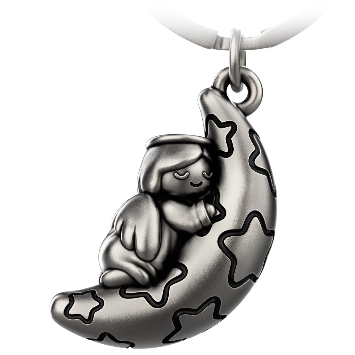 "Moony" Schutzengel Schlüsselanhänger - Engel Glücksbringer - Glücksengel mit Mond - FABACH#Farbe_Antique Silber
