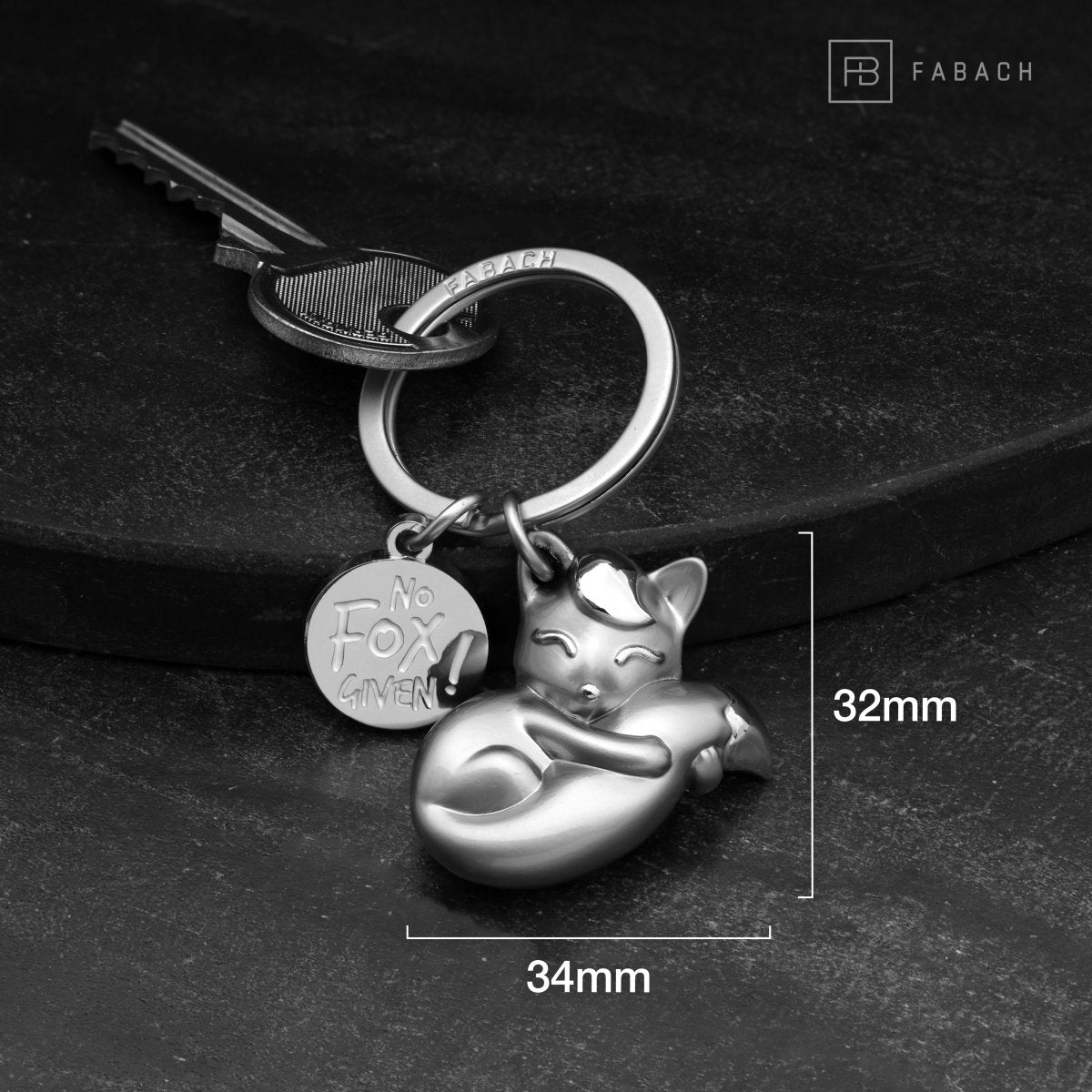 "No fox given" Fuchs Schlüsselanhänger "Foxy" mit Gravur - Süßer Fuchs Glücksbringer - FABACH#farbe_silber