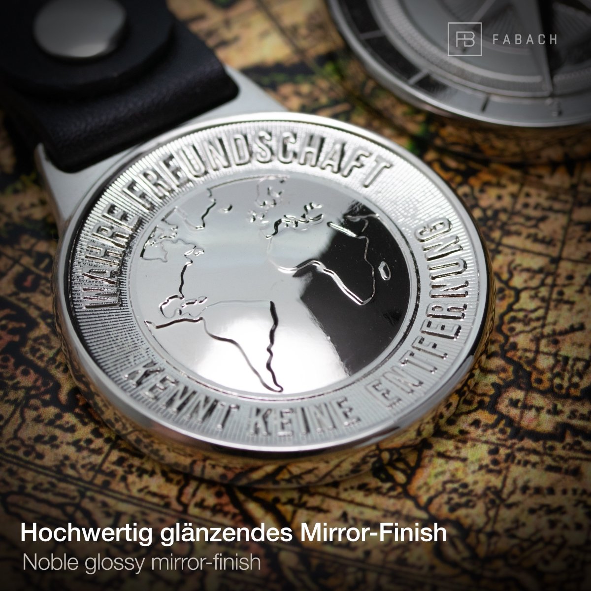 "Northstar" Kompass & Welt Schlüsselanhänger "Wahre Freundschaft" - Gute Reise Anhänger - FABACH#farbe_silber