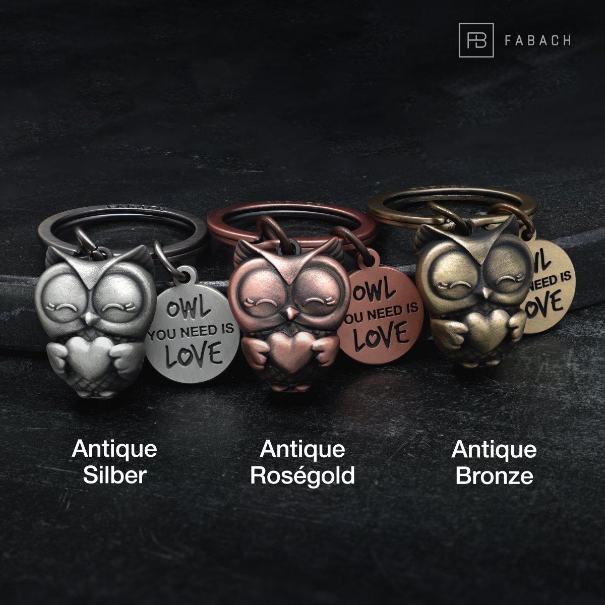 "Owl you need is Love" Eule Schlüsselanhänger Owly mit Herz und Gravur - Süße Eule Glücksbringer - FABACH#botschaft_Owl you need is love