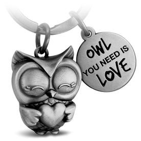 "Owl you need is Love" Eule Schlüsselanhänger Owly mit Herz und Gravur - Süße Eule Glücksbringer - FABACH#farbe_antique silber#botschaft_Owl you need is love