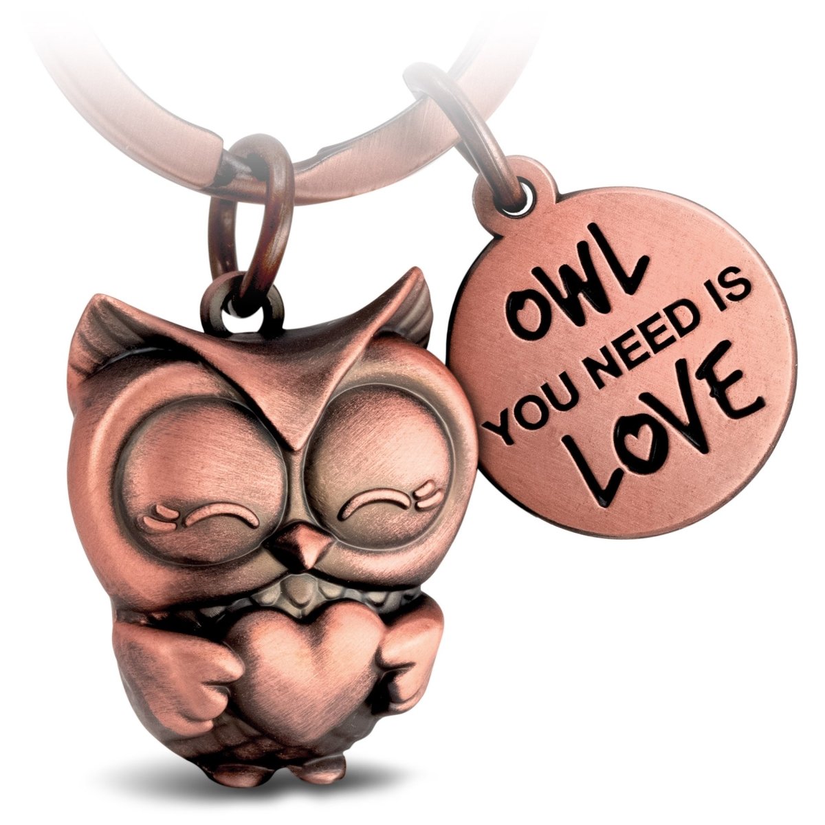 "Owl you need is Love" Eule Schlüsselanhänger Owly mit Herz und Gravur - Süße Eule Glücksbringer - FABACH#farbe_antique roségold#botschaft_Owl you need is love