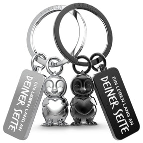 Pendentif partenaire « Frosty » avec cœur - porte-clés pingouin avec gravure « A life at your side » - joli pendentif pingouin pour couples