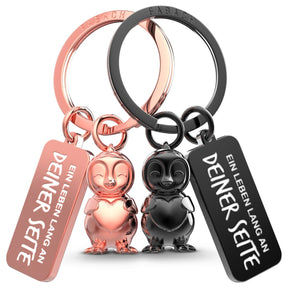 Pendentif partenaire « Frosty » avec cœur - porte-clés pingouin avec gravure « A life at your side » - joli pendentif pingouin pour couples