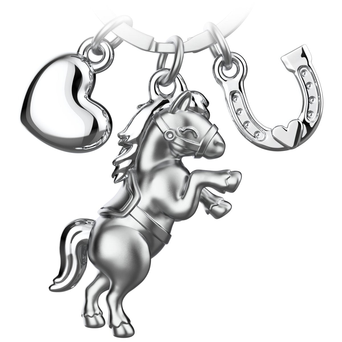 "Pony" Pferd Schlüsselanhänger mit Herz und Hufeisen - Glücksbringer Geschenk für Pferdeliebhaber - FABACH#Farbe_Silber