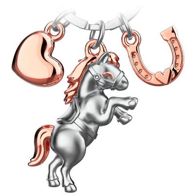 "Pony" Pferd Schlüsselanhänger mit Herz und Hufeisen - Glücksbringer Geschenk für Pferdeliebhaber