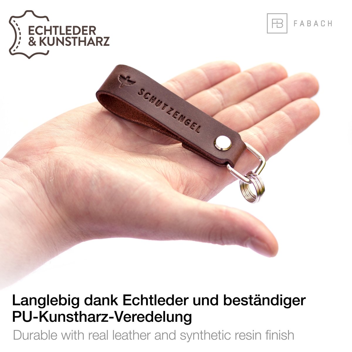 "Schutzengel" Leder-Schlüsselanhänger mit wechselbarem Schlüsselring - FABACH#farbe_braun