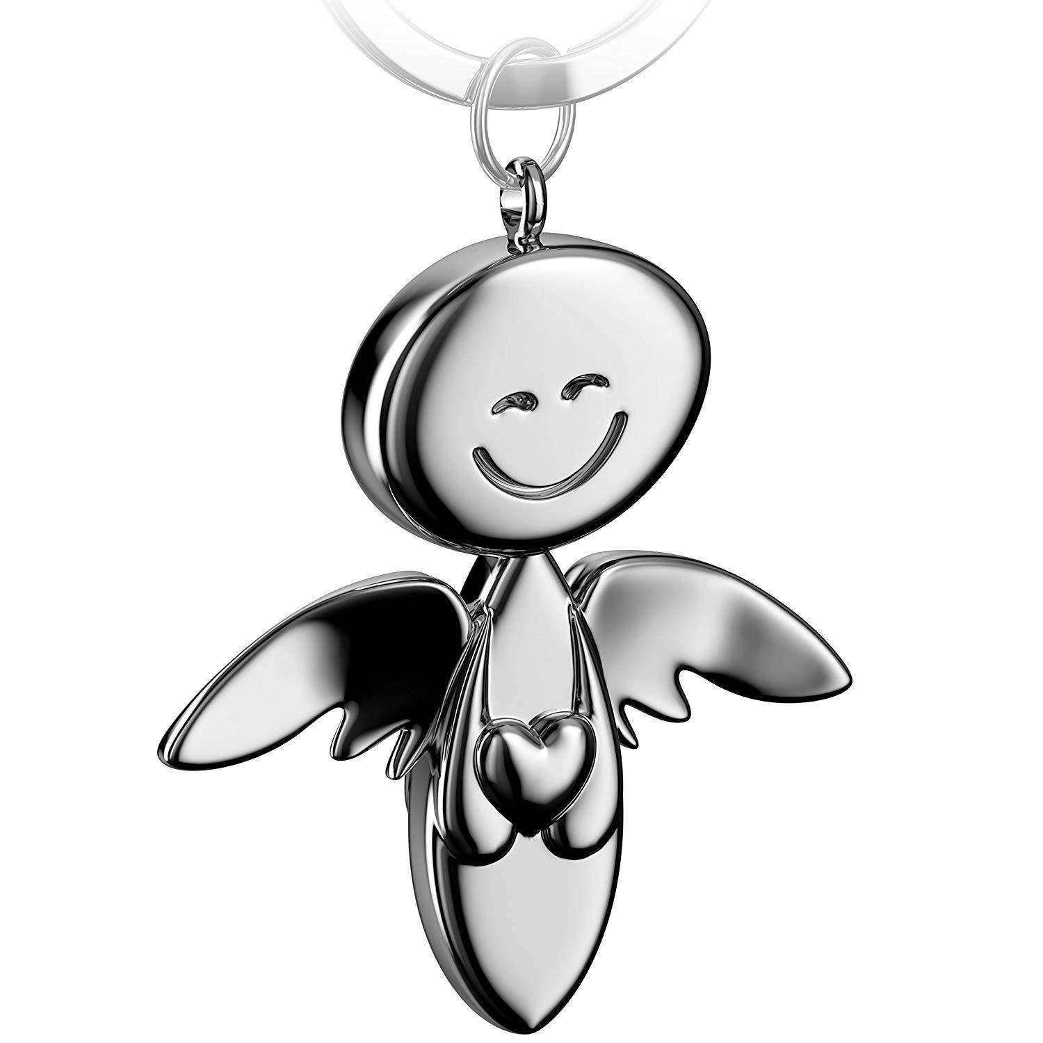 "Smile" Schutzengel Schlüsselanhänger mit Herz - Engel Glücksbringer - FABACH#farbe_silber#personalisierung_ohne gravur