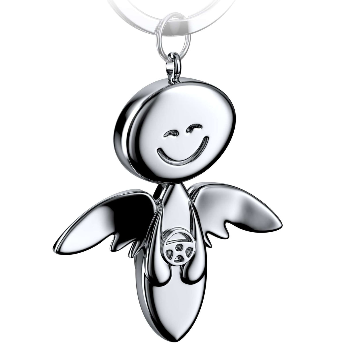 "Smile" Schutzengel Schlüsselanhänger mit Lenkrad - Engel Glücksbringer - FABACH#farbe_silber#personalisierung_ohne gravur