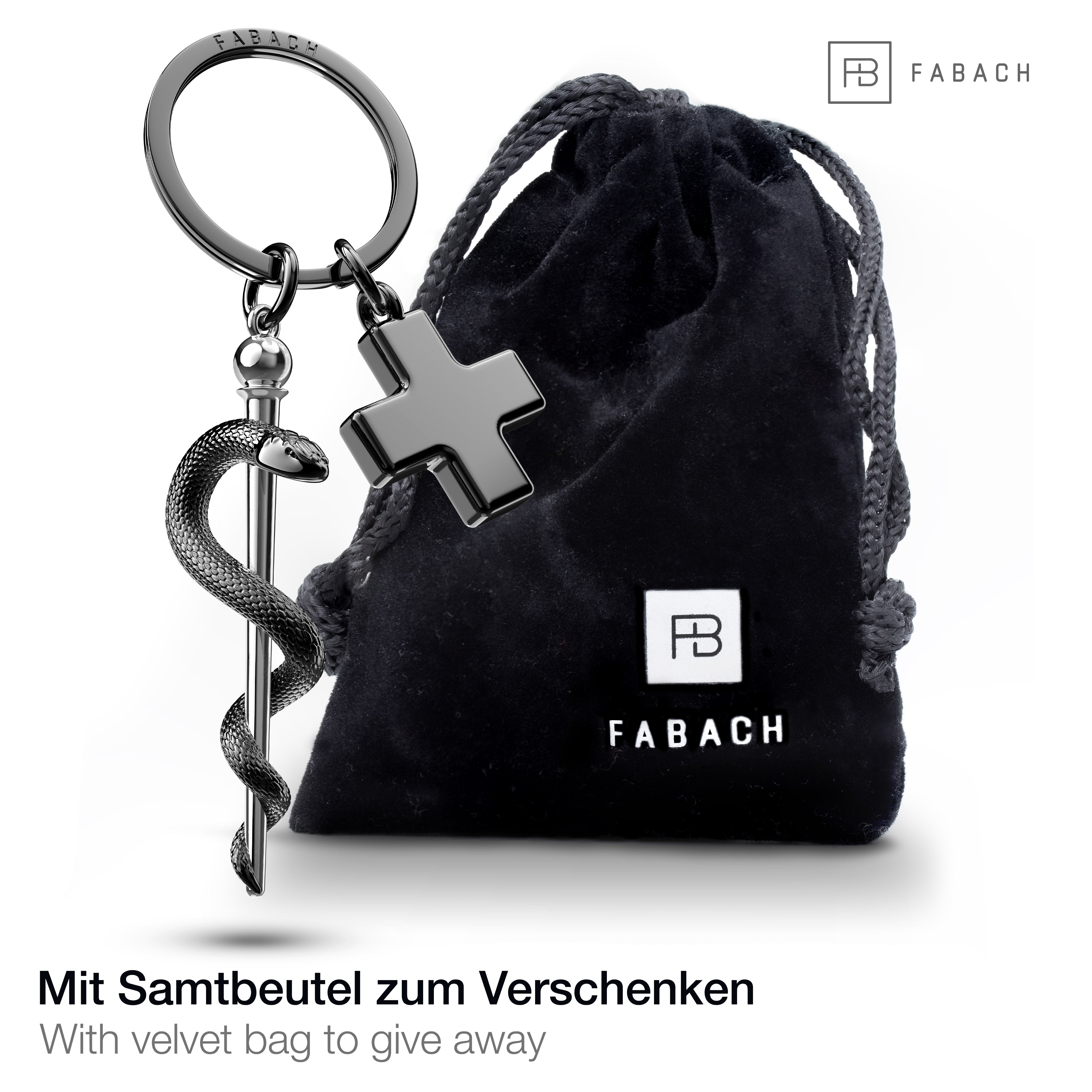 "Asklepiosstab" Schlüsselanhänger mit medizinischem Kreuz - Äskulapstab als Geschenk für Arzt Pfleger Krankenschwester - FABACH#Farbe_Schwarz