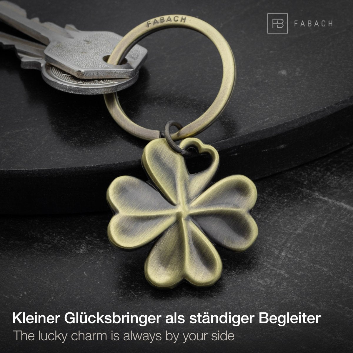 "Shamrock" Kleeblatt Schlüsselanhänger - Kleiner Glücksbringer mit Herz für den Schlüsselbund - FABACH#farbe_antique bronze